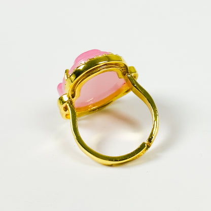 Retro Vintage Buddha Ring Gold Pink