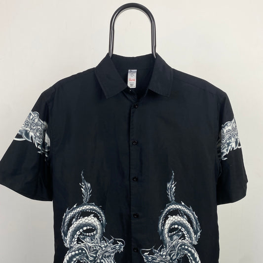 Retro Button Up Dragon Shirt T-Shirt Black Small