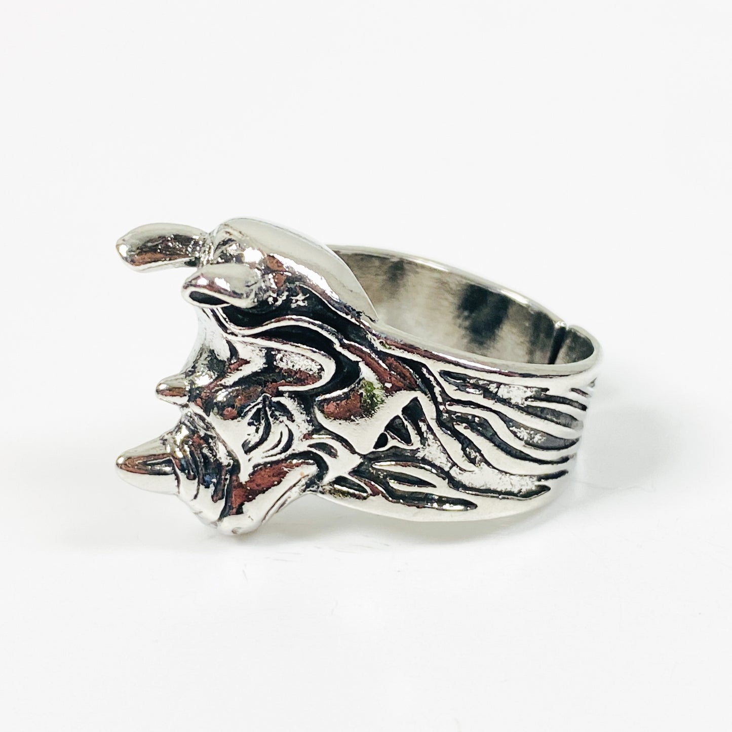 Adjustable Vintage Rhino Ring Silver
