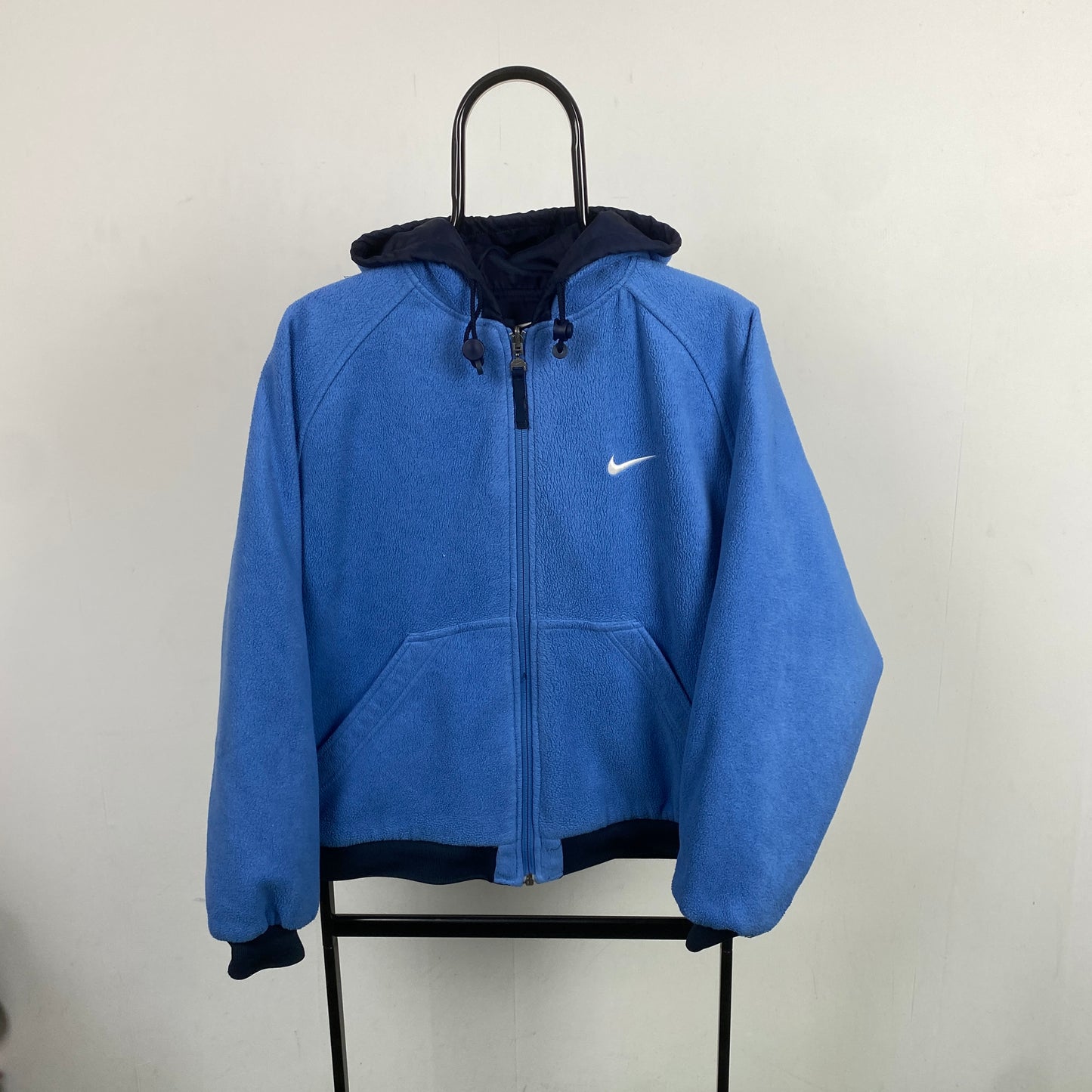 90s Nike Reversible Fleece Coat Jacket Blue Small