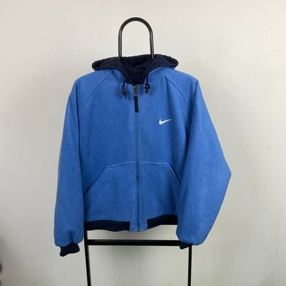 90s Nike Reversible Fleece Coat Jacket Blue Small