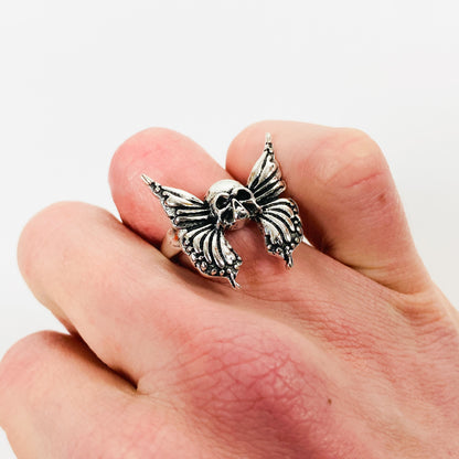 Retro Vintage Skull Butterfly Ring Silver