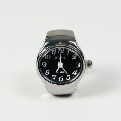 Retro Oval Watch Ring Silver Black
