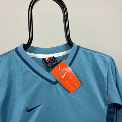 90s Nike Football Shirt T-Shirt Blue XS