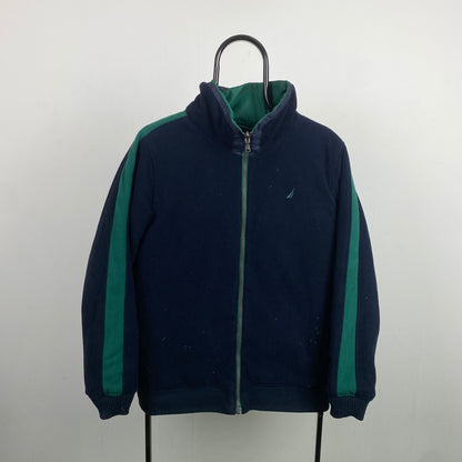 Retro Nautica Reversible Fleece Coat Jacket Green XL