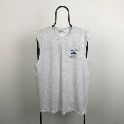 Retro 90s Gildan Surf Vest T-Shirt Grey Large