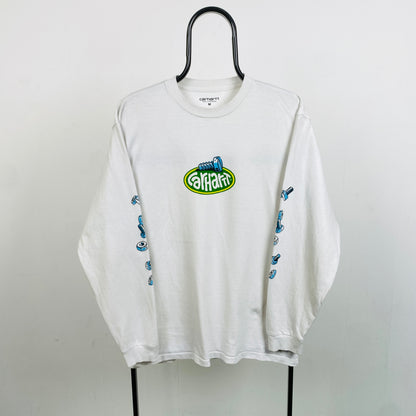 Retro Carhartt Long Sleeve T-Shirt White Medium