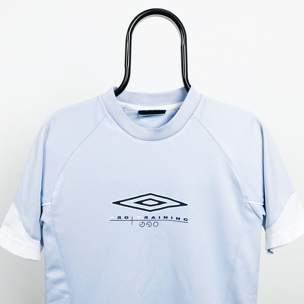 Retro Umbro Football Shirt T-Shirt Baby Blue XS