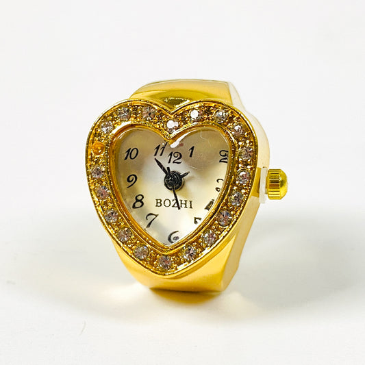 Adjustable Heart Watch Ring Gold