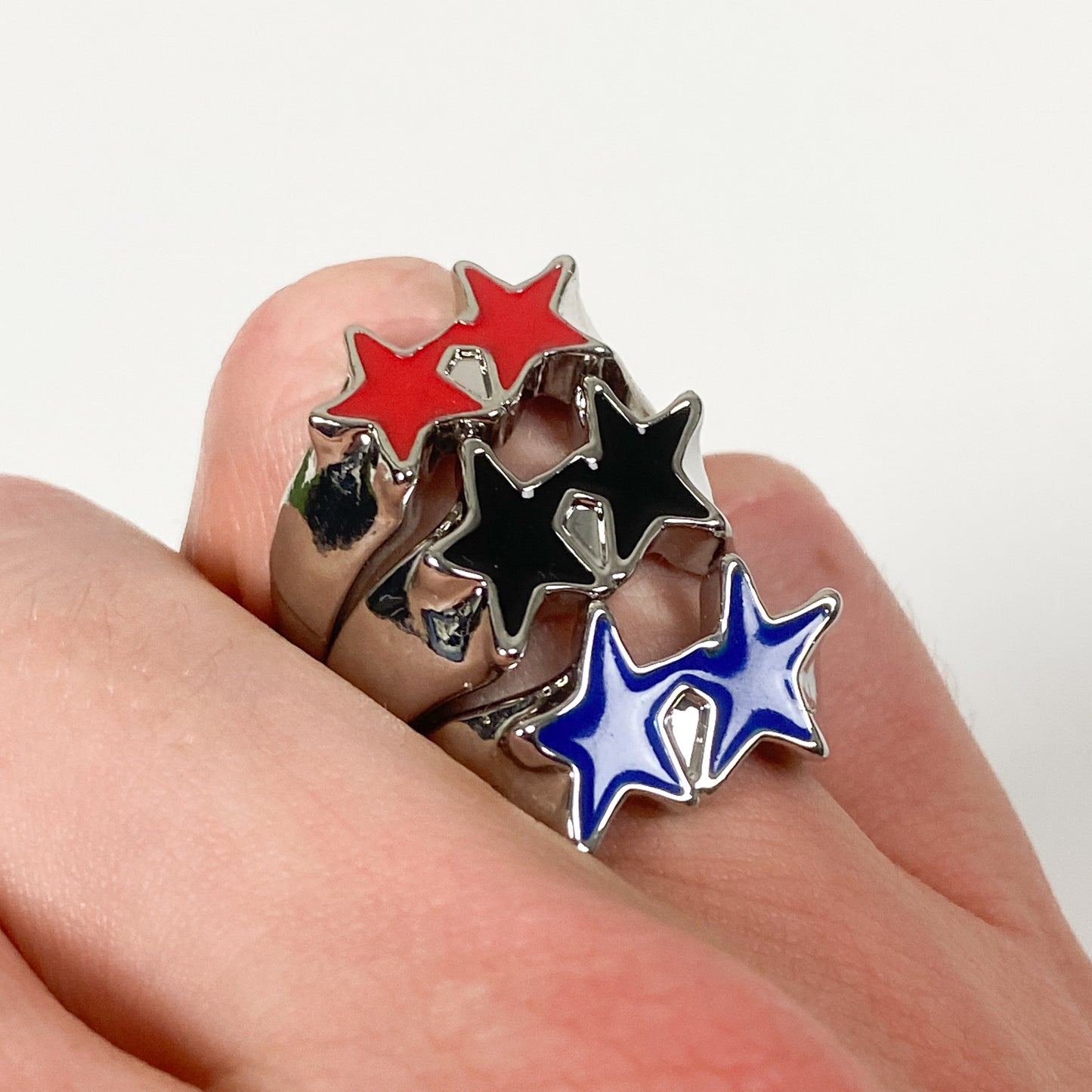 Adjustable Star Ring Silver Red