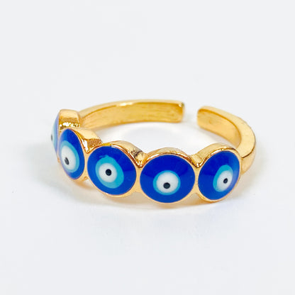 Retro Adjustable Evil Eye Ring Gold