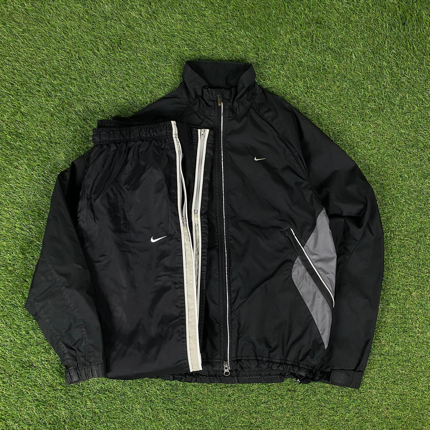 00s Nike Clima-Fit Windbreaker Jacket + Joggers Set Black Small
