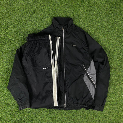 00s Nike Clima-Fit Windbreaker Jacket + Joggers Set Black Small