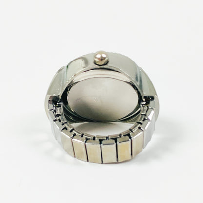 Retro Adjustable Heart Watch Ring Silver Pink