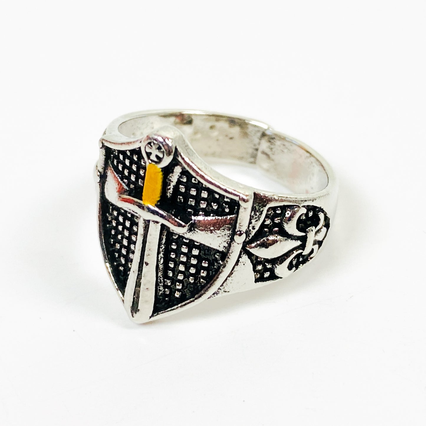 Retro Adjustable Knight Shield Ring Silver