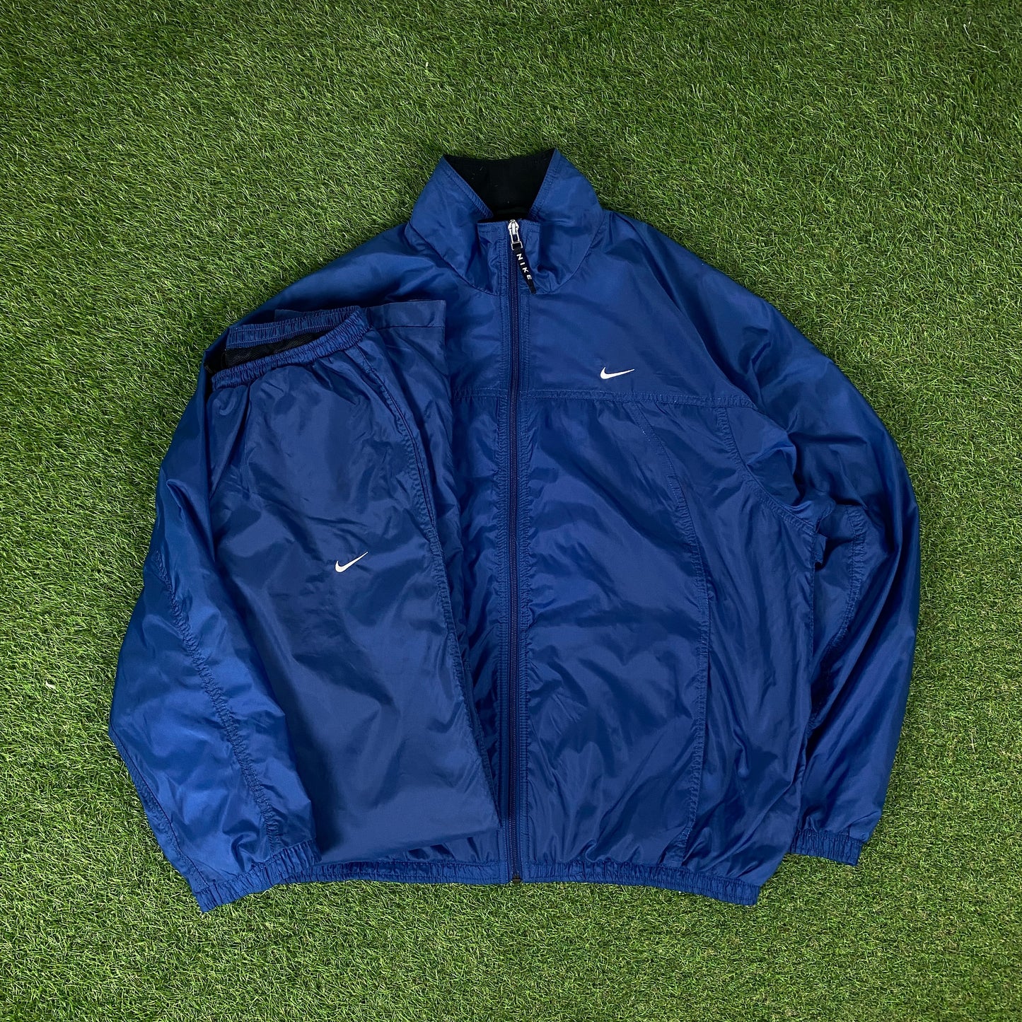 90s Nike Piping Windbreaker Jacket + Joggers Set Blue Medium