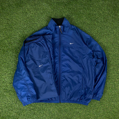 90s Nike Piping Windbreaker Jacket + Joggers Set Blue Medium