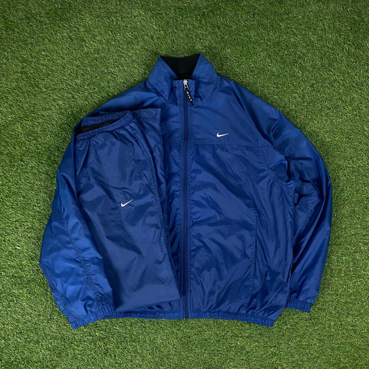 90s Nike Piping Windbreaker Jacket + Joggers Set Blue Medium