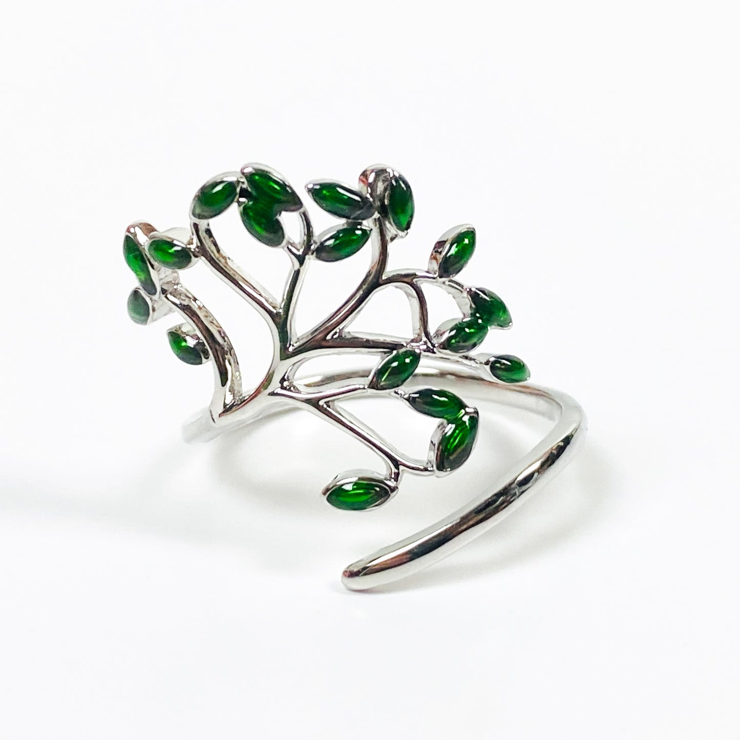 Retro Adjustable Emerald Tree Ring Silver