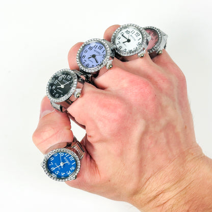 Adjustable Watch Ring Bezelled Blue
