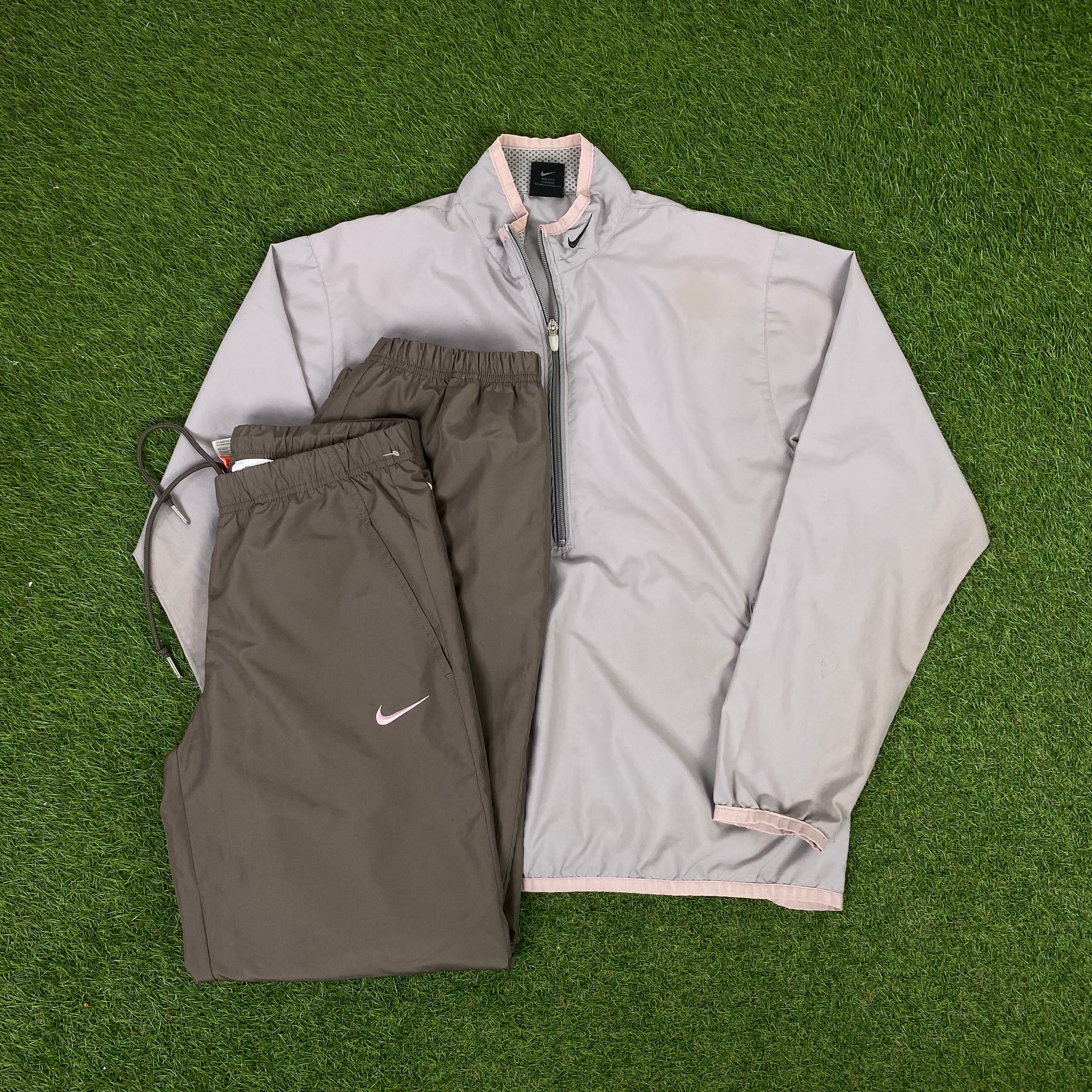 00s Nike Clima-Fit Tracksuit Jacket + Joggers Set Brown Small