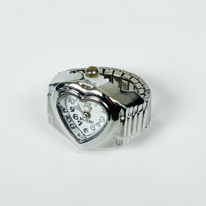 Vintage Heart Watch Ring Silver
