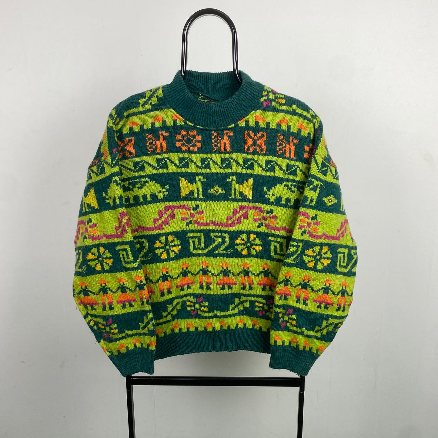 Retro 90s Spanish Knit Sweatshirt Green Medium