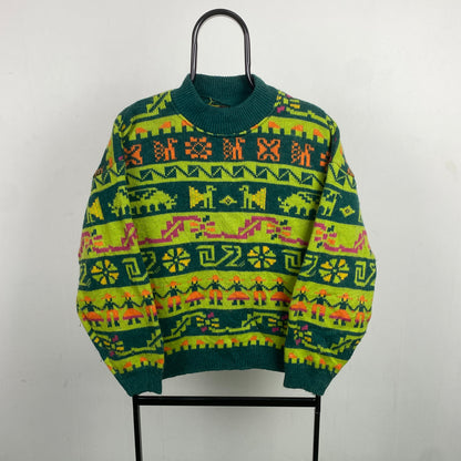 Retro 90s Spanish Knit Sweatshirt Green Medium