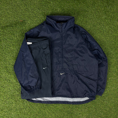 00s Nike Tracksuit Jacket + Joggers Set Blue Large