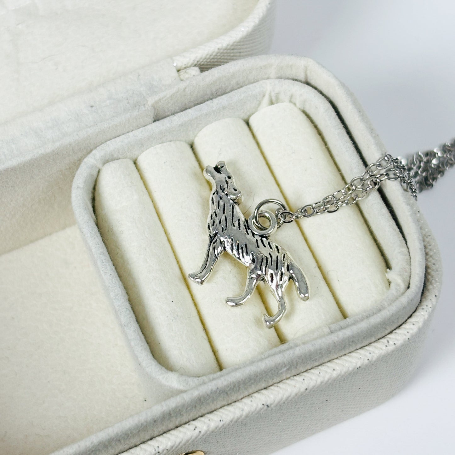 Vintage Wolf Charm Necklace Silver