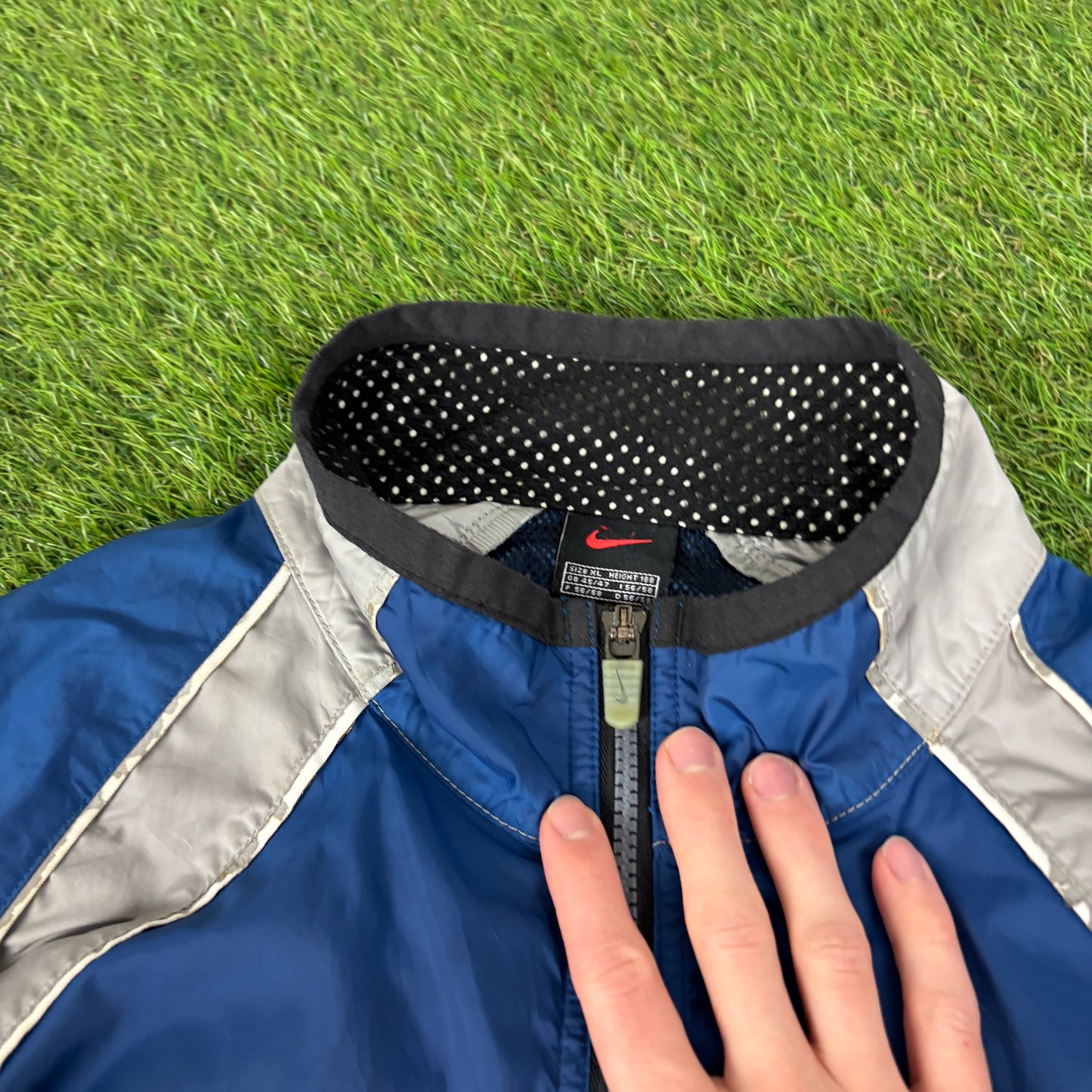 00s Nike Piping Waterproof Windbreaker Tracksuit Set Jacket + Joggers Blue XL