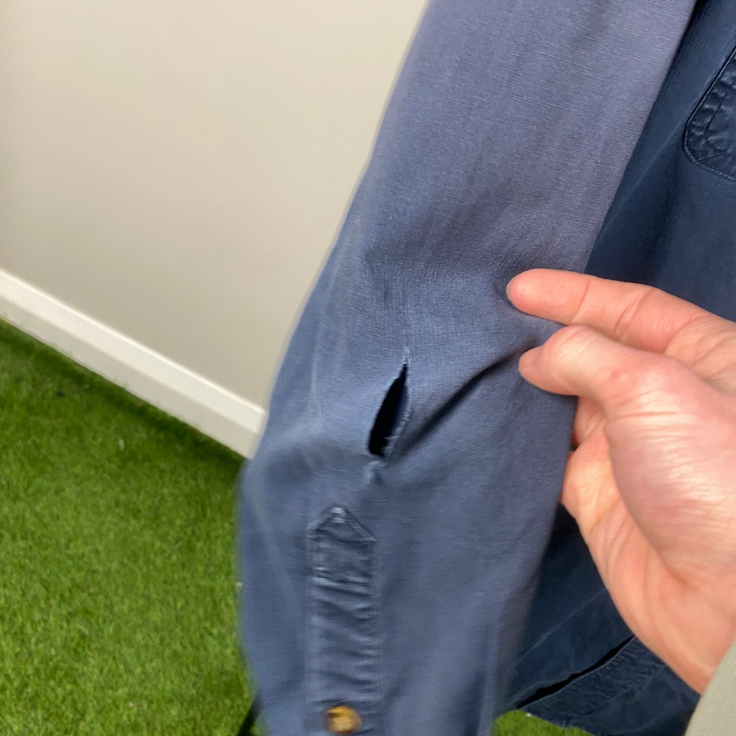 00s Carhartt Button Down Work Wear T-Shirt Blue XL