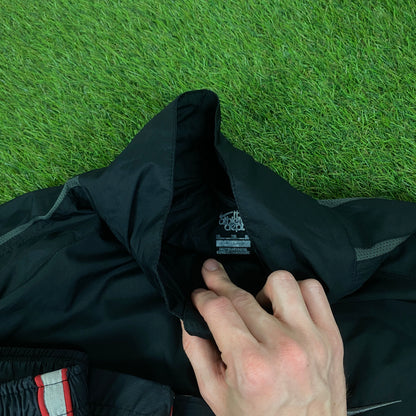 00s Nike Piping Windbreaker Tracksuit Set Jacket + Joggers Black XL