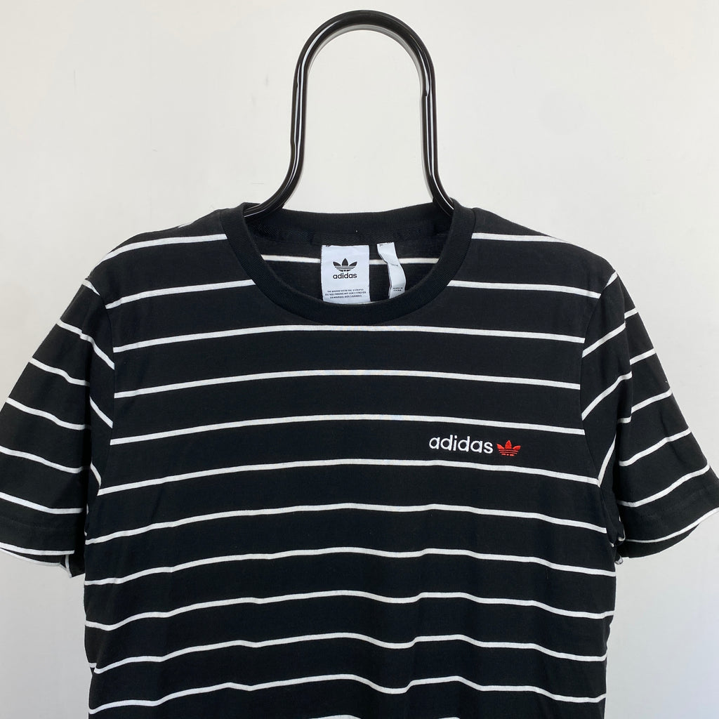 00s Adidas Striped T-Shirt Black Medium