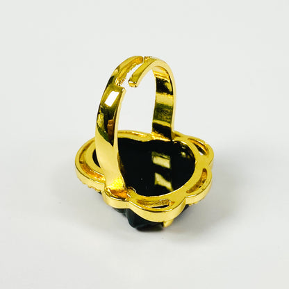 Retro Vintage Buddha Ring Gold Black