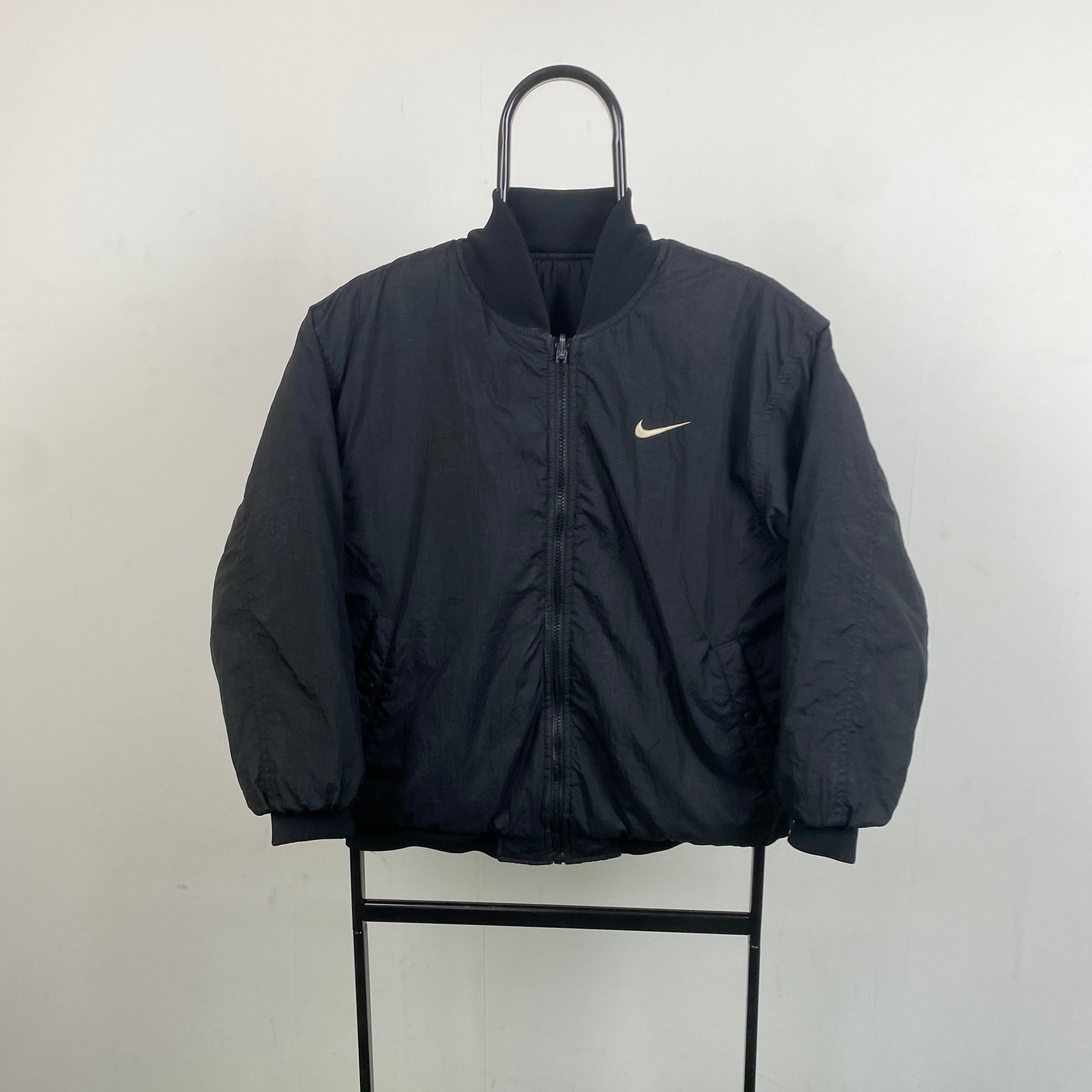 90s Nike Reversible Bomber Coat Jacket Black Small Clout Closet