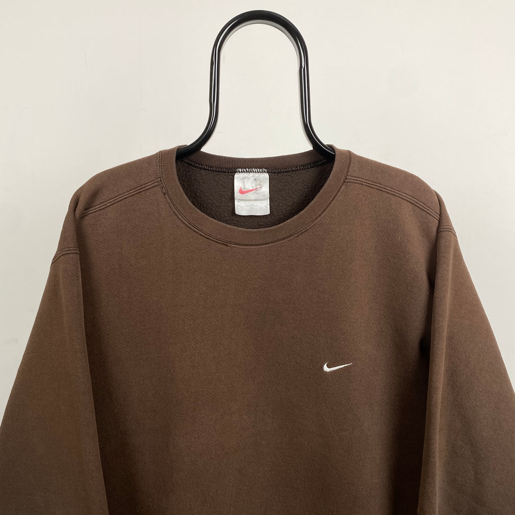 90s Nike Mini Swoosh Sweatshirt Brown Large