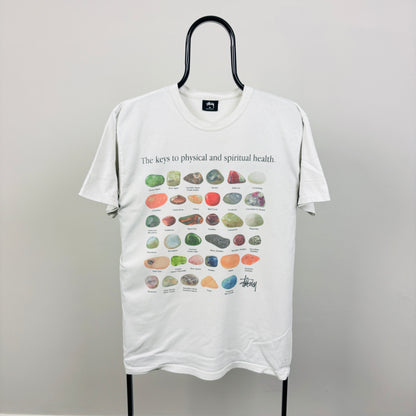 00s Stussy Stones Crystals T-Shirt White Medium