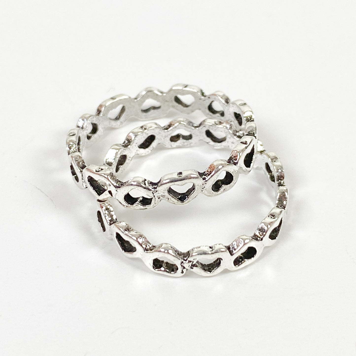 Retro Vintage Heart Stack Ring Silver