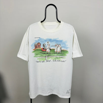 90s The Far Side Cow T-Shirt White XL