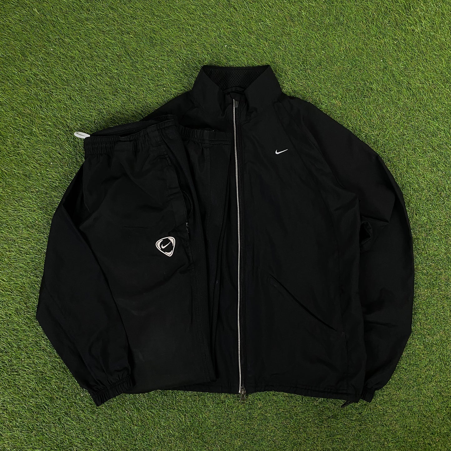 00s Nike Piping Windbreaker Jacket + Joggers Set Black Medium