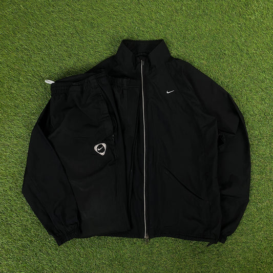 00s Nike Piping Windbreaker Jacket + Joggers Set Black Medium