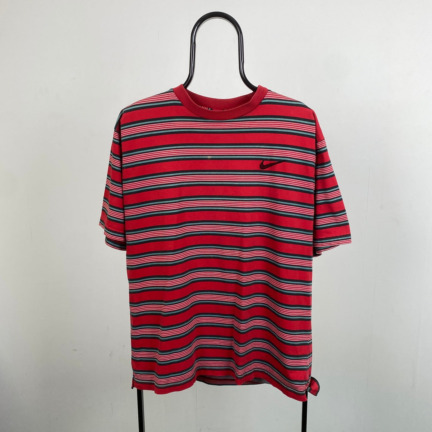 90s Nike Striped T-Shirt Red Medium