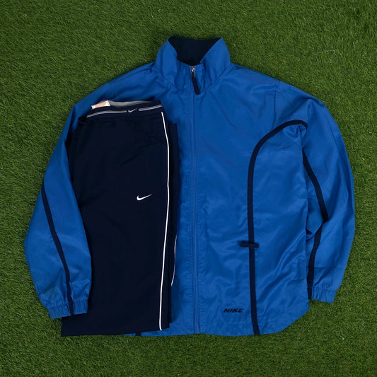 00s Nike Piping Windbreaker Jacket + Joggers Set Blue Medium