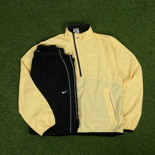 00s Nike Asymmetrical Piping Windbreaker Jacket + Joggers Set Yellow Medium