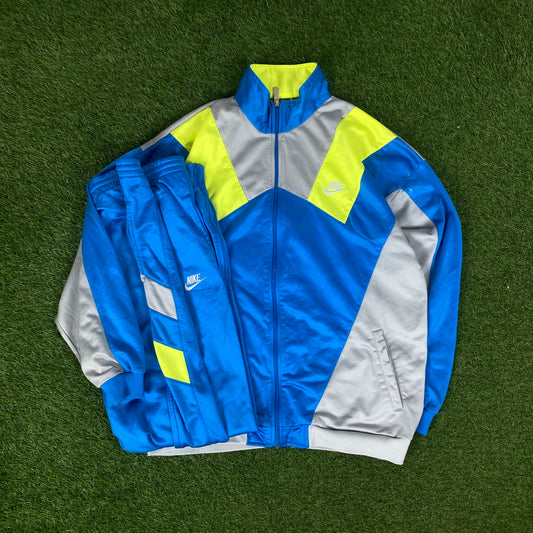 90s Nike Nylon Tracksuit Jacket + Joggers Set Blue Large