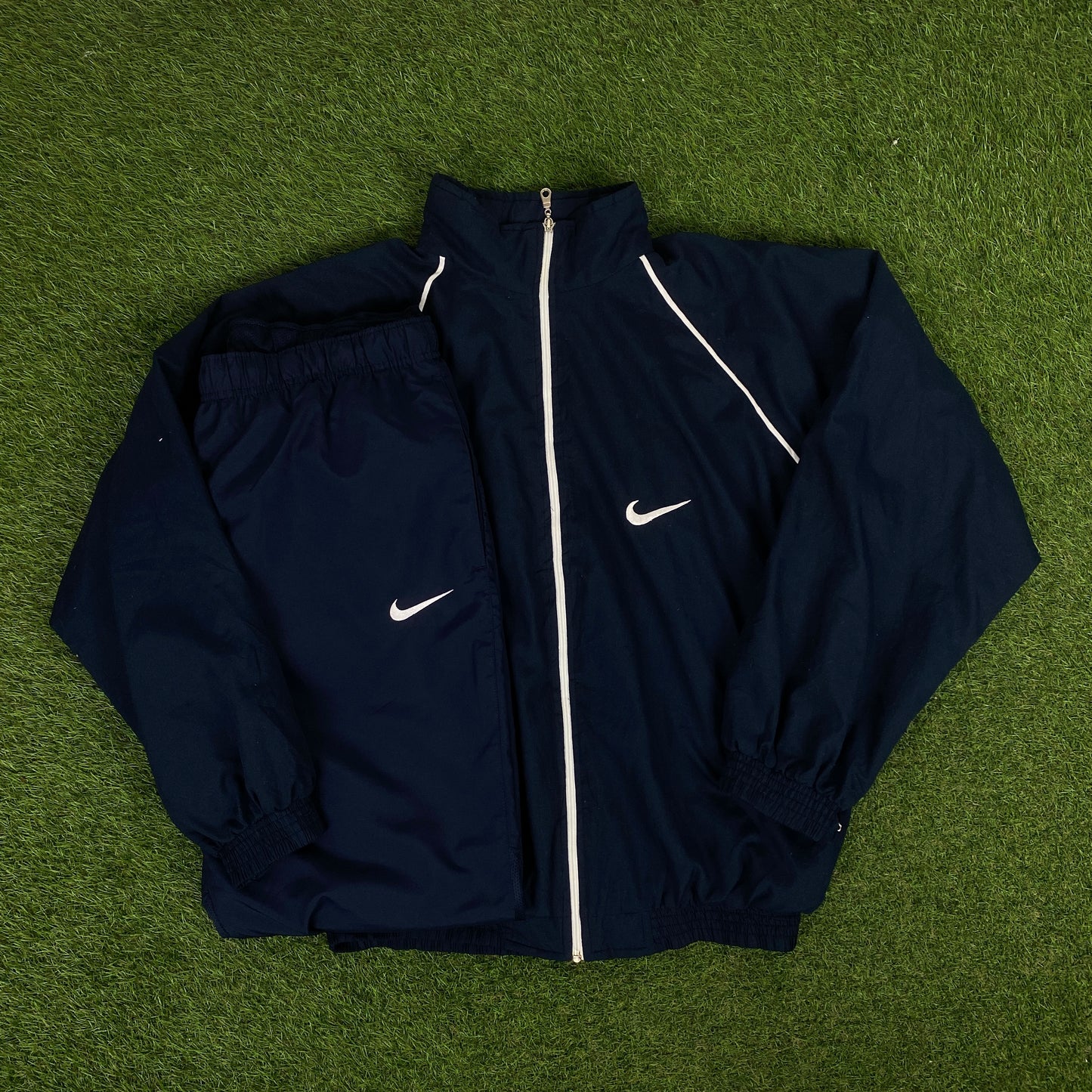 90s Nike Piping Tracksuit Jacket + Joggers Set Blue Large