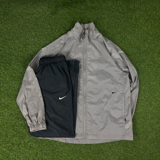 00s Nike Windbreaker Jacket + Joggers Set Grey Medium