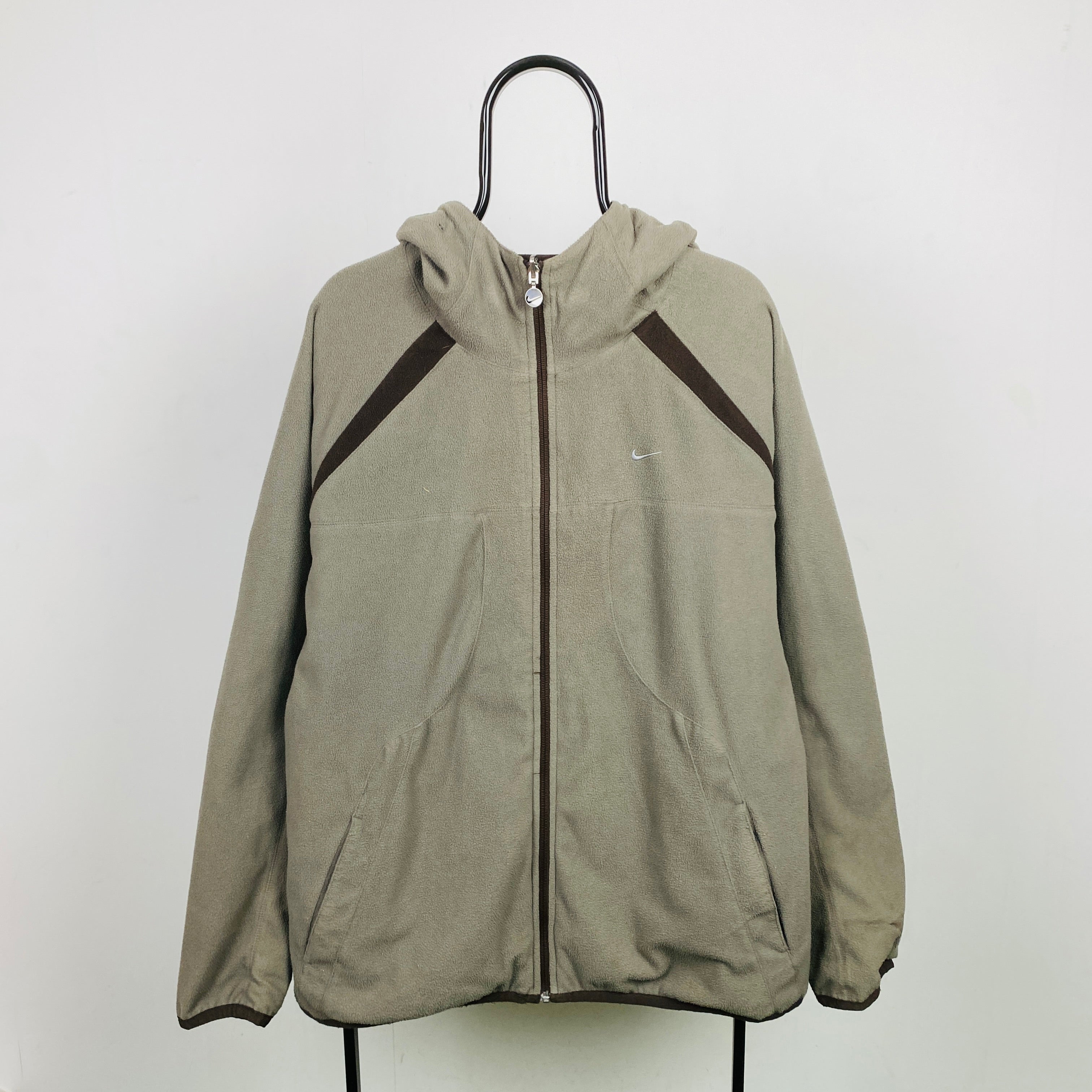 90s Nike Reversible Fleece Coat Jacket Brown XL