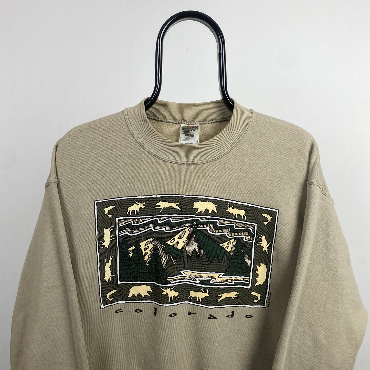 Retro 90s Fruit of the Loom Colorado Sweatshirt Brown Medium